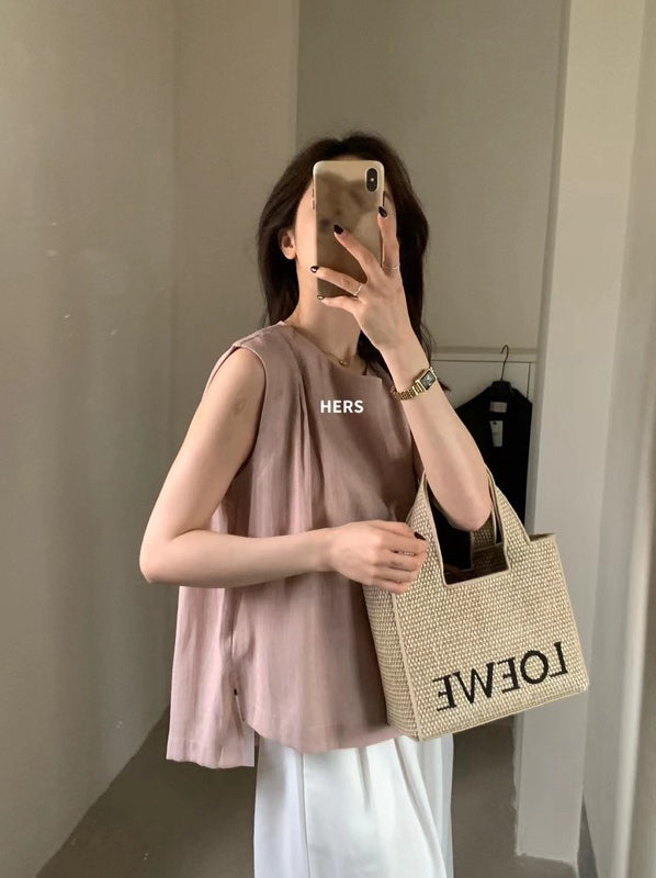 HERS> 簡約麻料無袖上衣 20666#