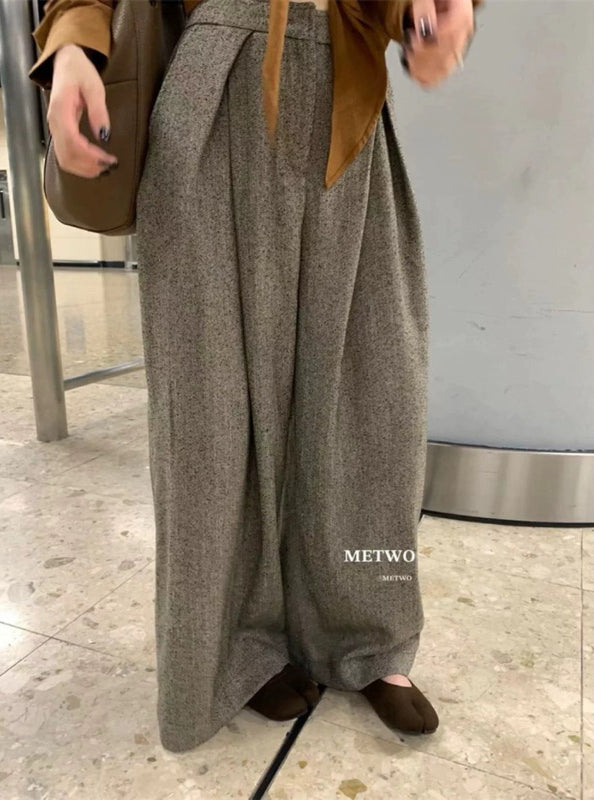 METWO> 毛呢千鳥風格闊腿褲 #10071#