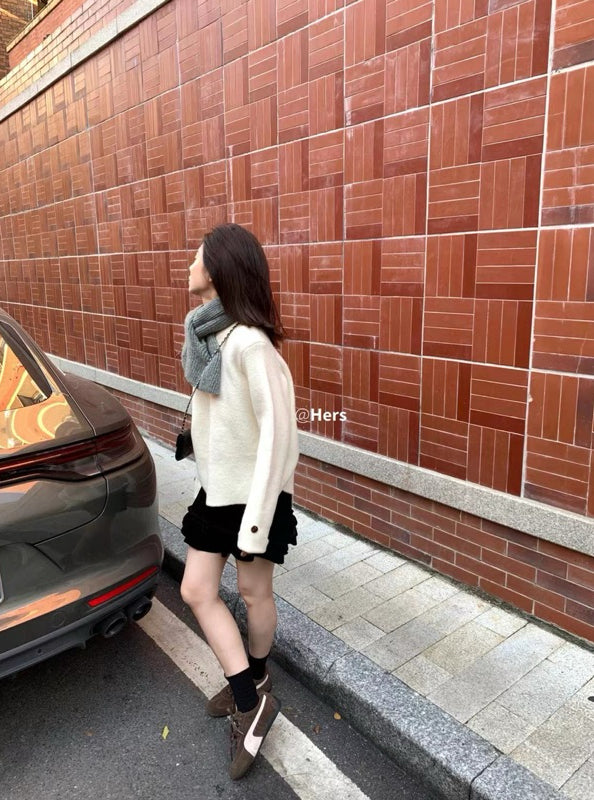 HERS> 正肩鈕扣傘擺毛衣 #10325#