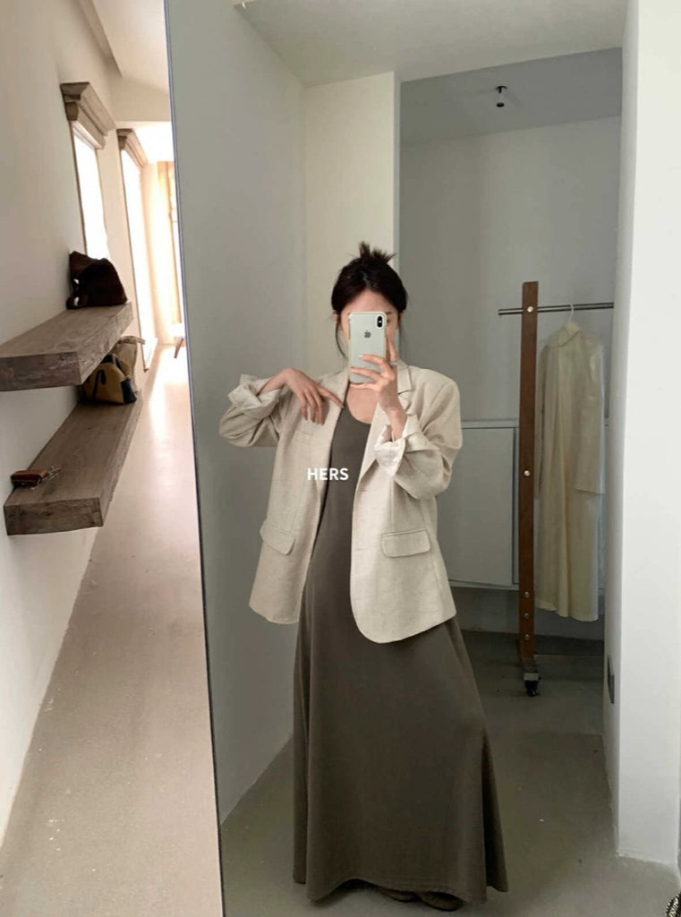 HERS> 無袖絲棉U領連身裙 _#