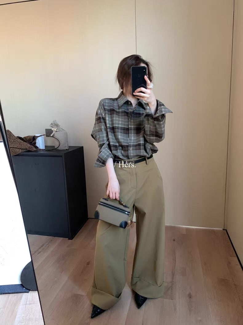 HERS - 寬鬆格紋襯衫 92282#