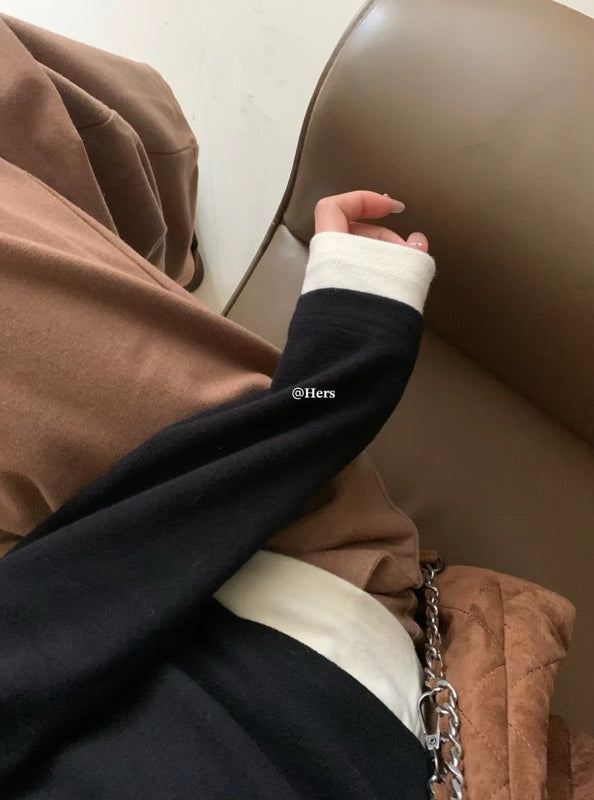 HERS> 假二件不規則磨毛打底T 8638#