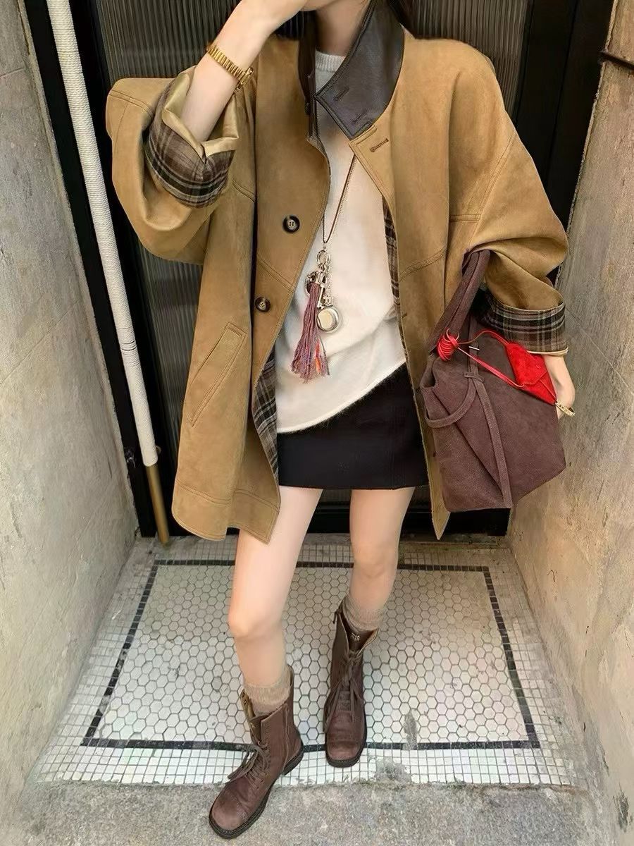 YJ - 立領撞色麂皮絨風衣 3319#
