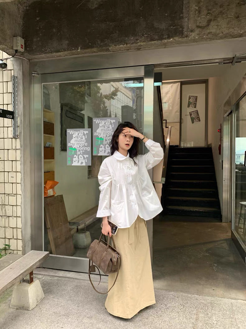 HERS - 卡其綁帶設計感直筒半裙 92173#