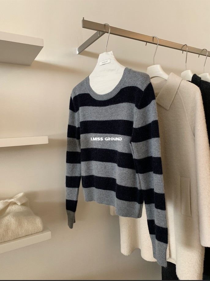 I MISS - 貂絨大條紋針織衫 01256#