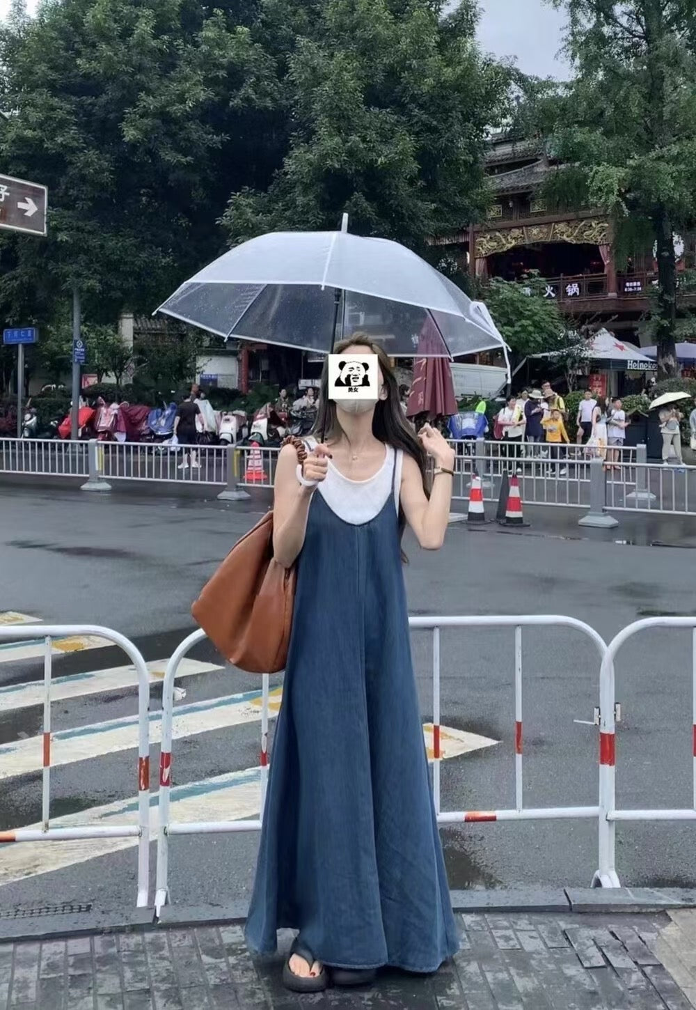 NENE > 雪花背心+軟牛仔連身裙 兩件套 6996#