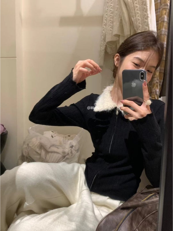 METWO>毛領拉鍊小外套 8635#