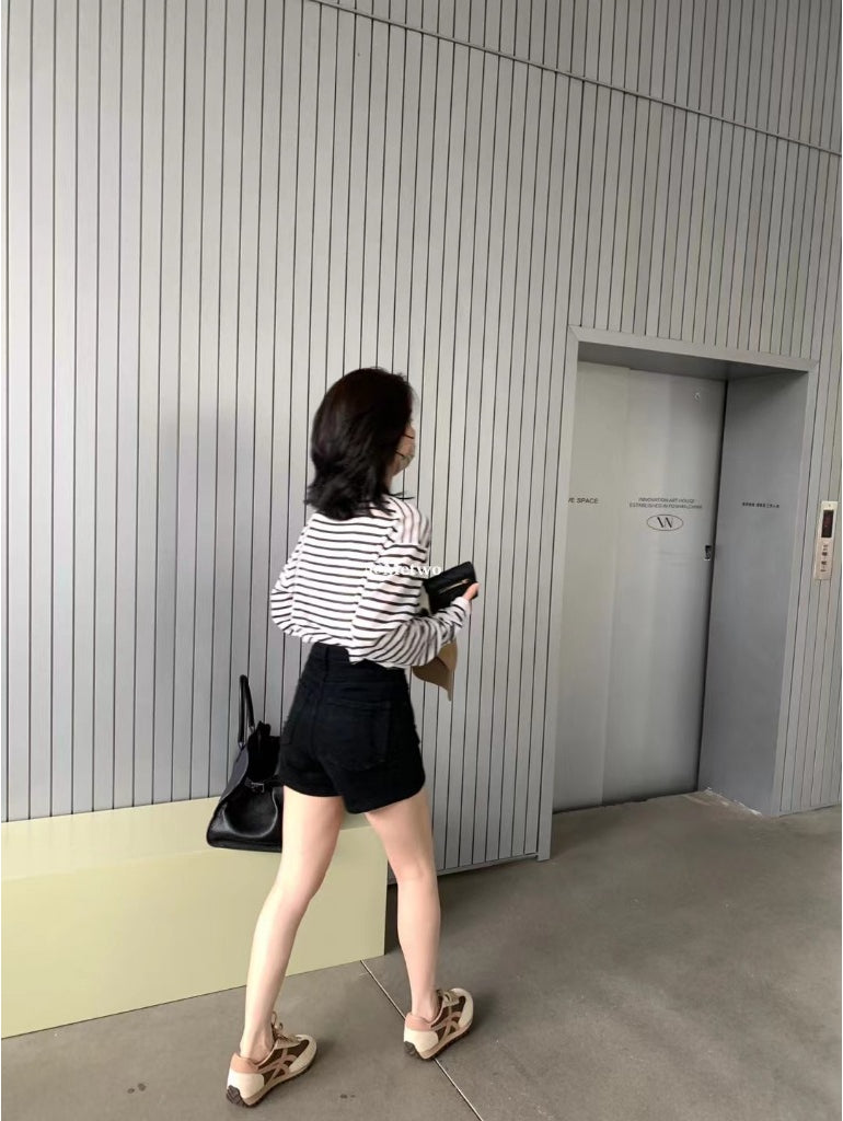 METWO> 牛仔高腰小黑褲 08296#