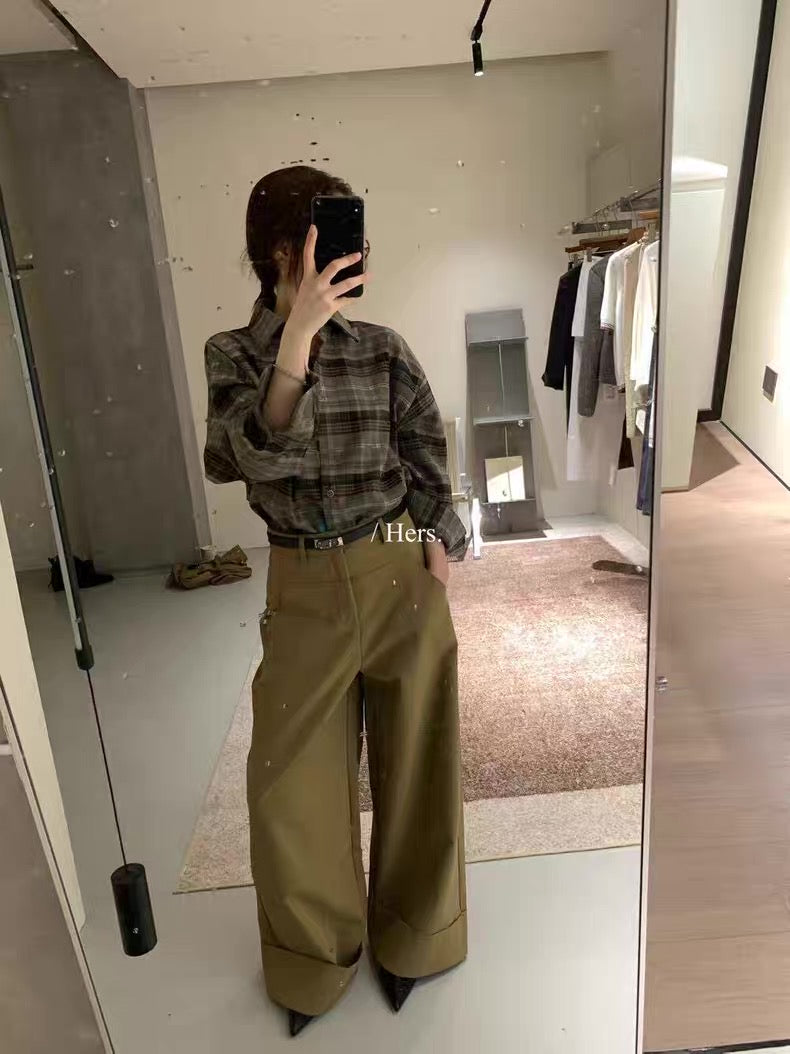 HERS - 寬鬆格紋襯衫 92282#
