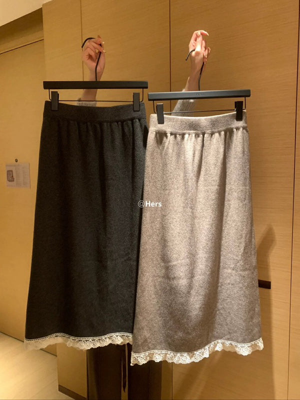 HERS> 羊絨蕾絲花邊半裙 10519#