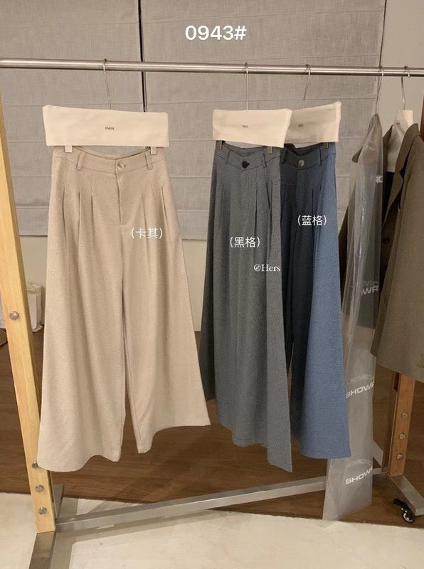 HERS> 闊腿格紋西褲 0943#