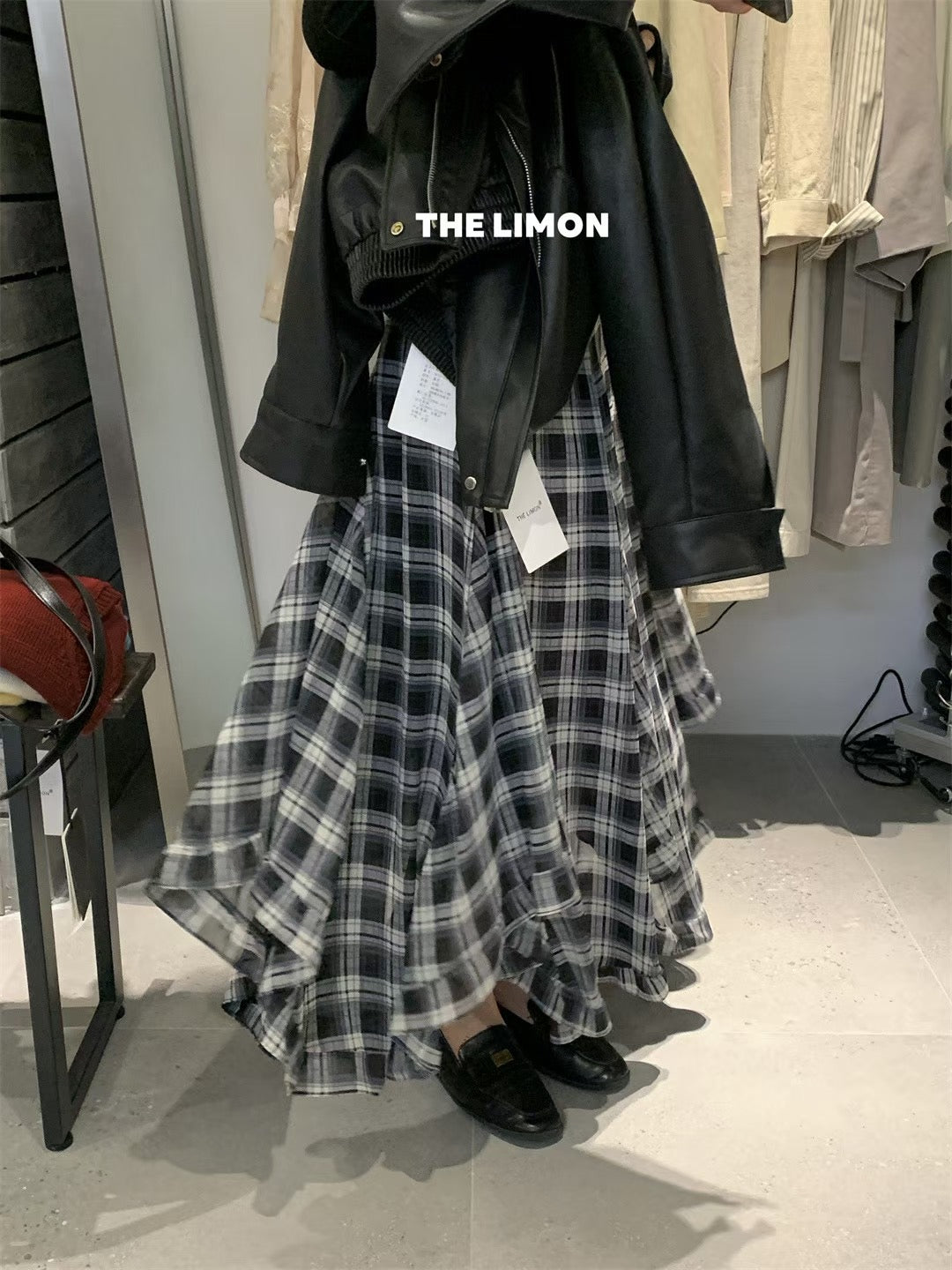 THE LEMON> 不規則大裙襬格紋半裙 9015#