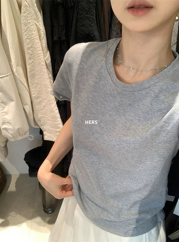 HERS> 可愛蕾絲袖純色T 20435#