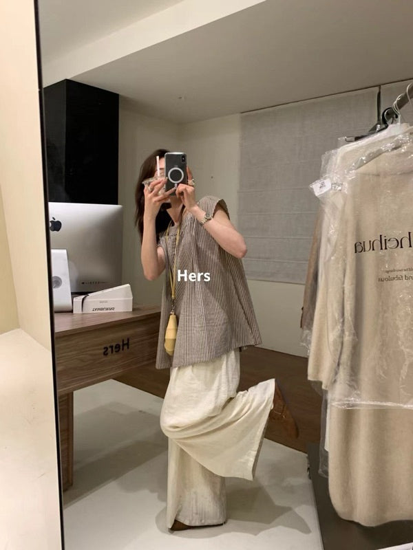HERS> 條紋麻料坎肩3色 9227#