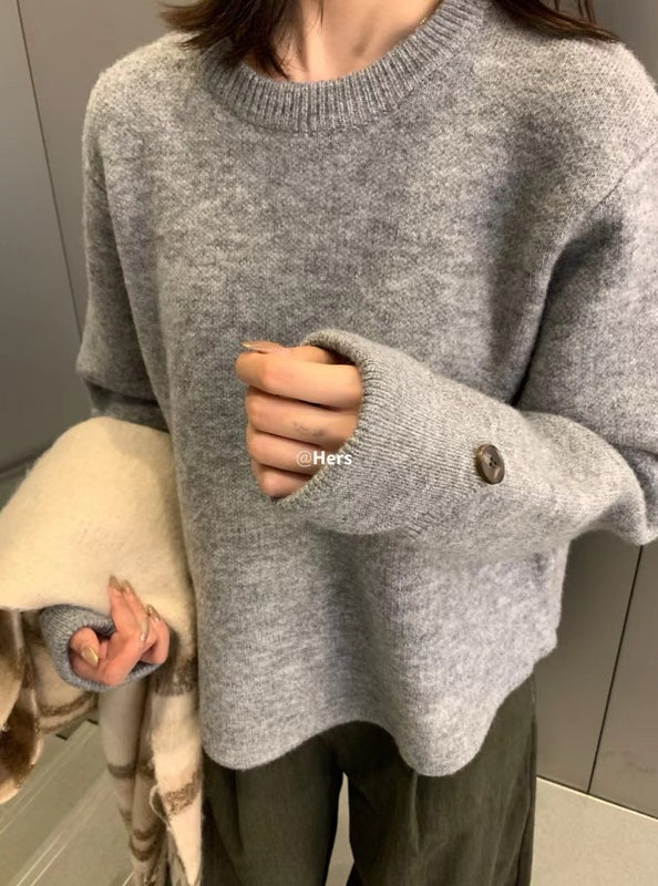 HERS> 正肩鈕扣傘擺毛衣 #10325#