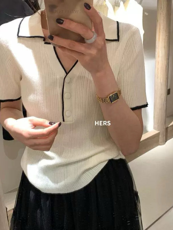 HERS> 短板V領軟針織POLO衫 20558#