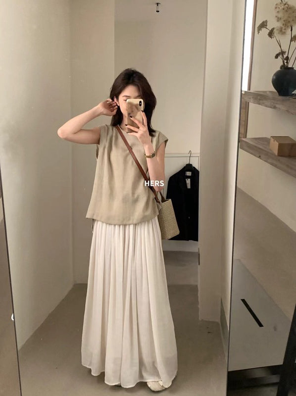 HERS> 簡約麻料無袖上衣 20666#