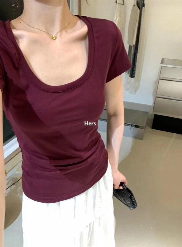 HERS> 大U正肩基礎絲滑T 20719#