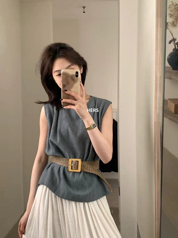 HERS> 簡約麻料無袖上衣 20666#