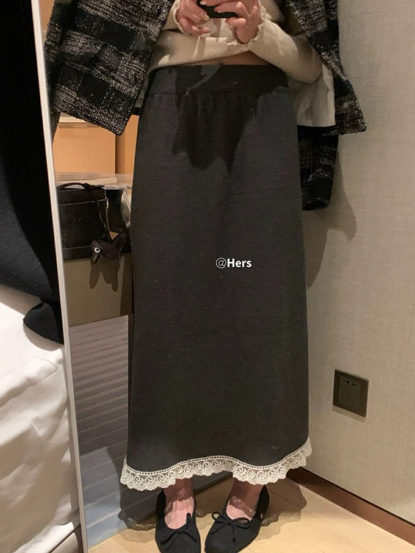 HERS> 羊絨蕾絲花邊半裙 10519#