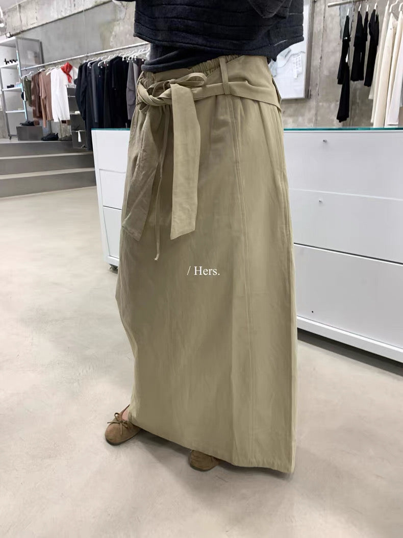 HERS - 卡其綁帶設計感直筒半裙 92173#