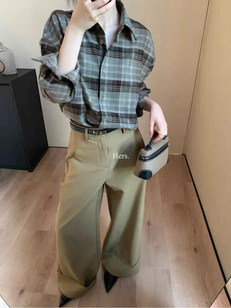 HERS - 寬鬆格紋襯衫 92282#