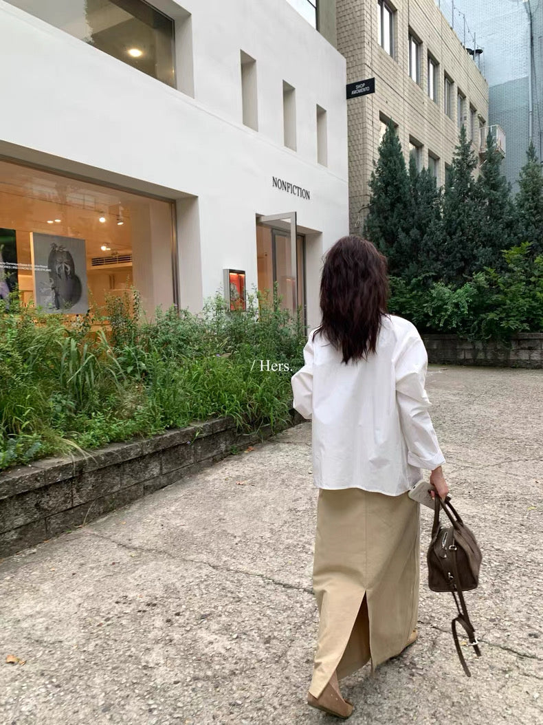 HERS - 卡其綁帶設計感直筒半裙 92173#