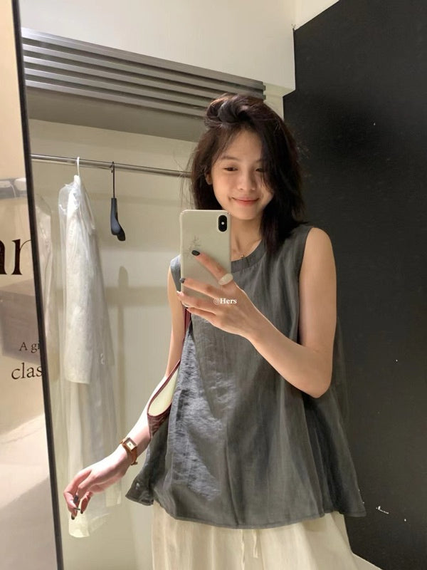 HERS> 氣質札染無袖上衣 9569#