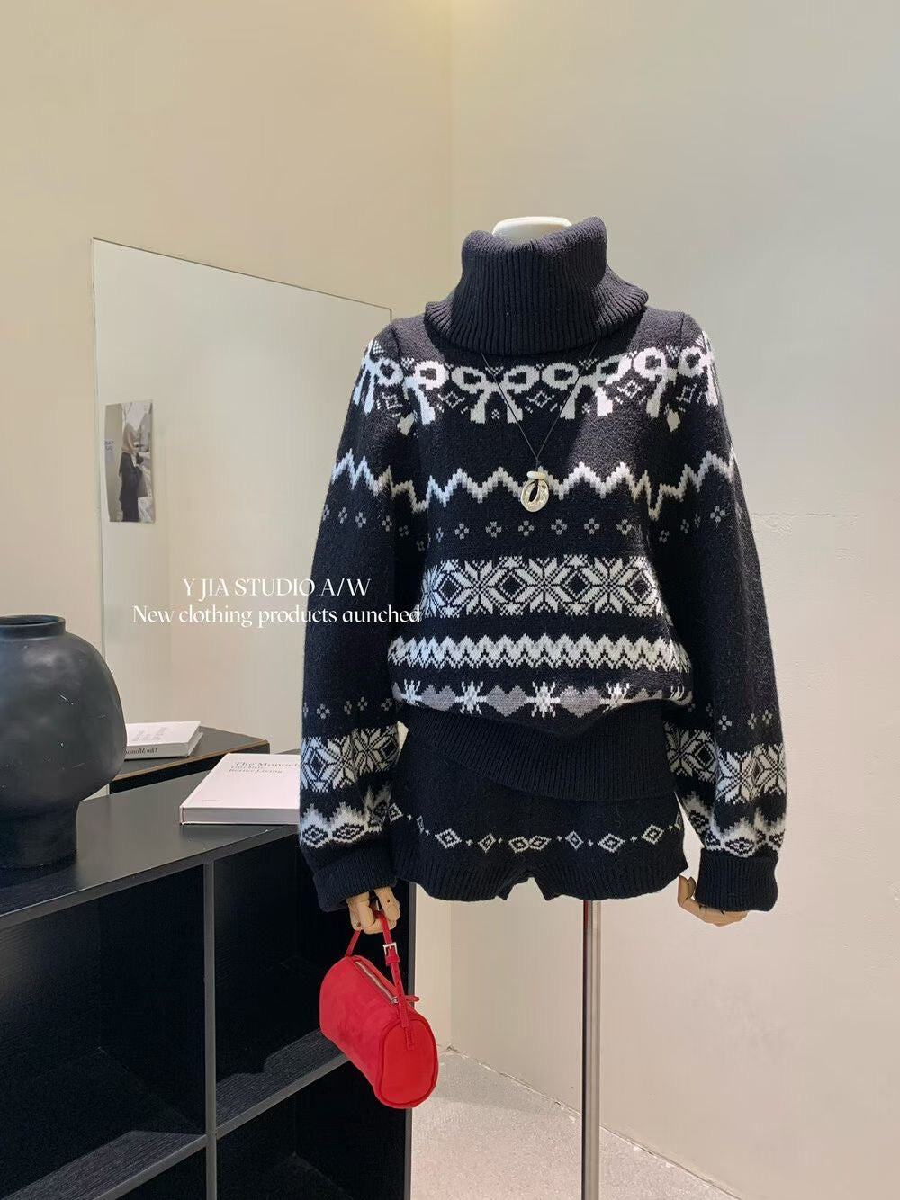 YJNN - 復古費爾島高領毛衣套裝 1189#