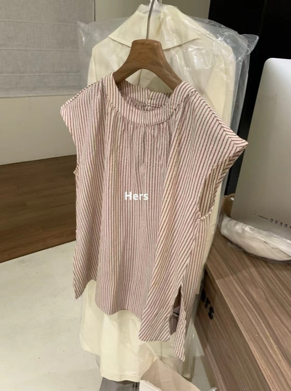 HERS> 條紋麻料坎肩3色 9227#