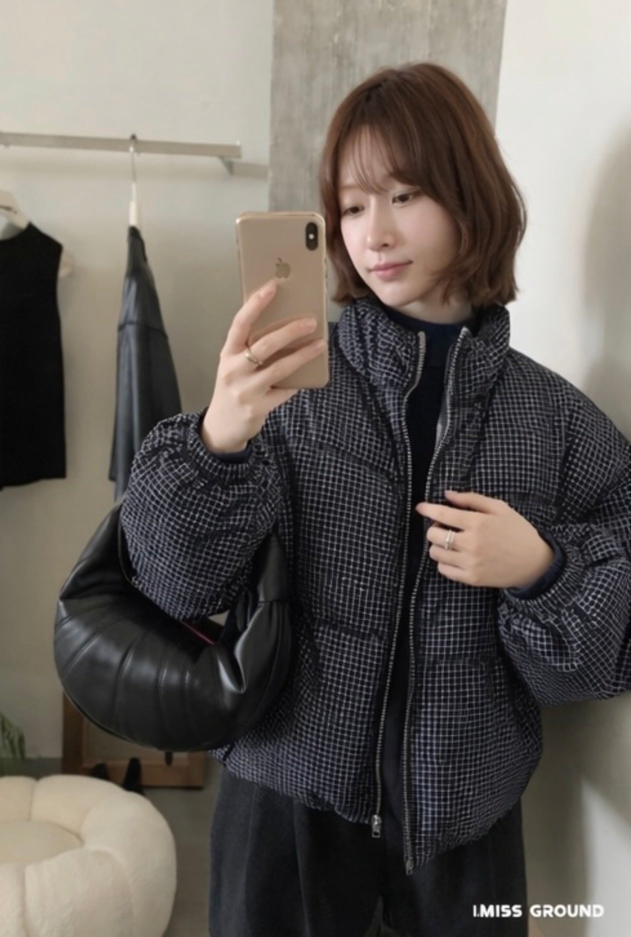 I miss - 簡約格紋羽絨外套 20323#