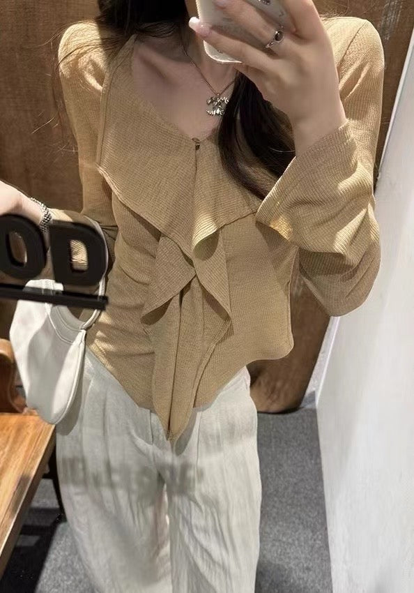 NENE - 荷葉邊顯瘦網紗小衫 9328#