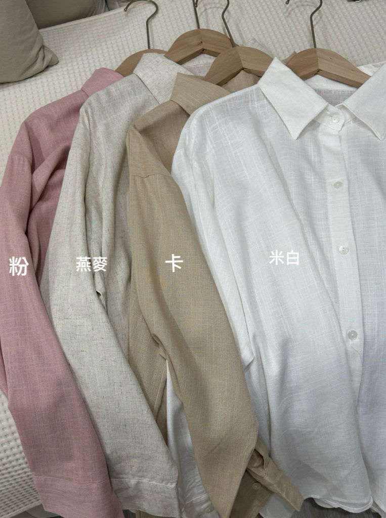 HERS> 大版麻料遮陽長袖&小飛短袖襯衫 0605#