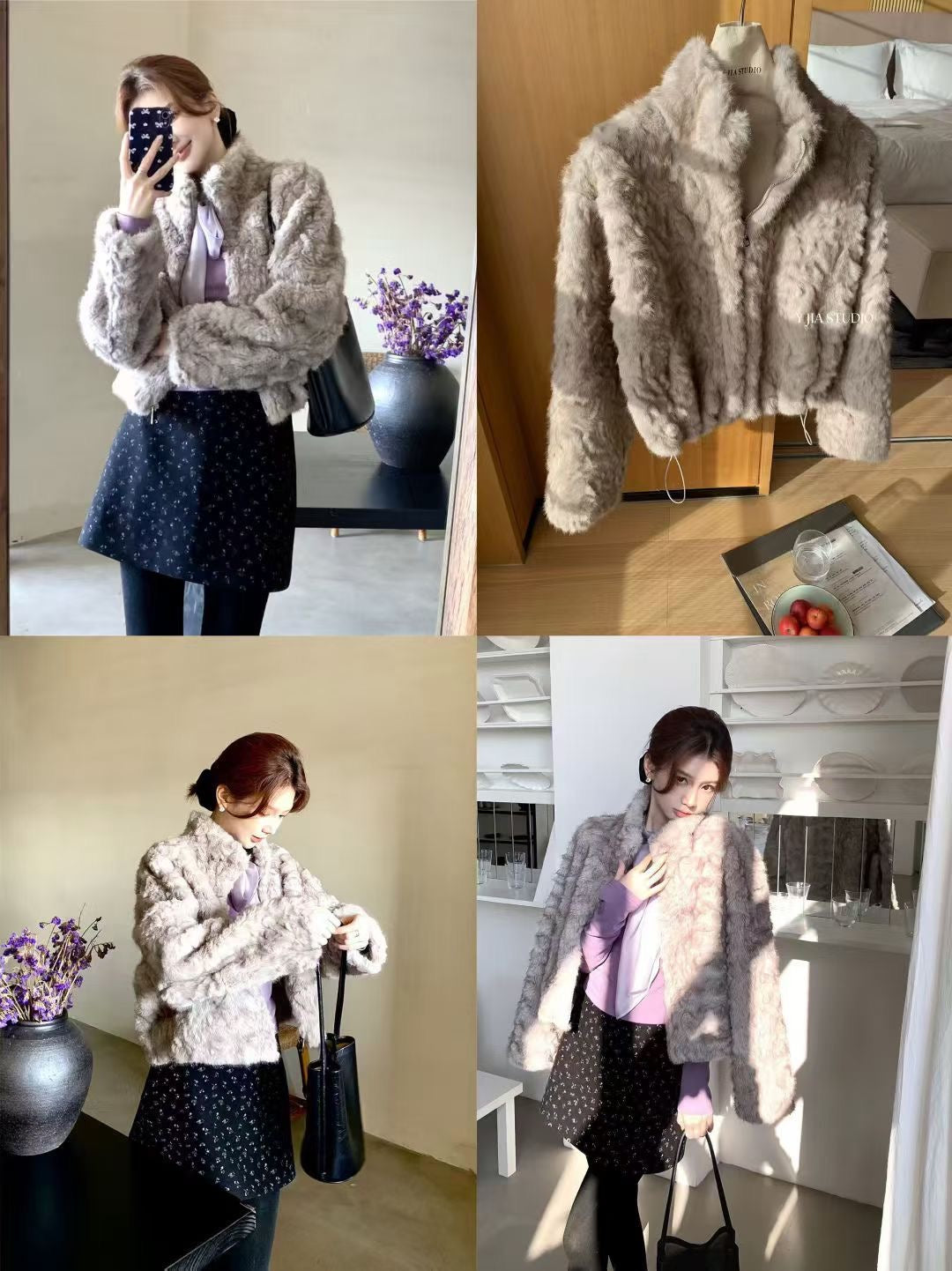 YJNN - 皮毛一體拉鍊款皮草外套 7889#
