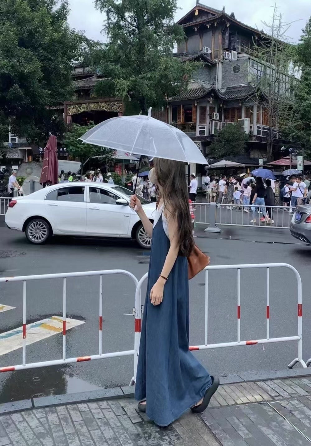 NENE > 雪花背心+軟牛仔連身裙 兩件套 6996#