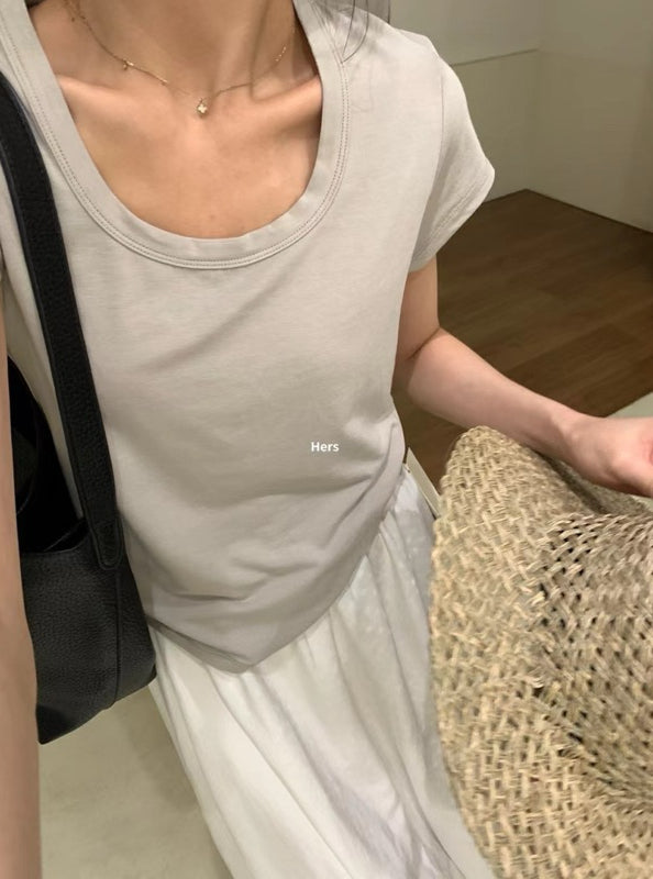 HERS> 8色百搭U領基礎T 9523#