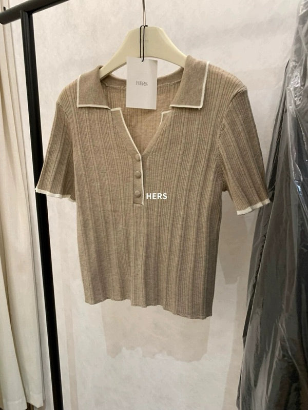 HERS> 短板V領軟針織POLO衫 20558#