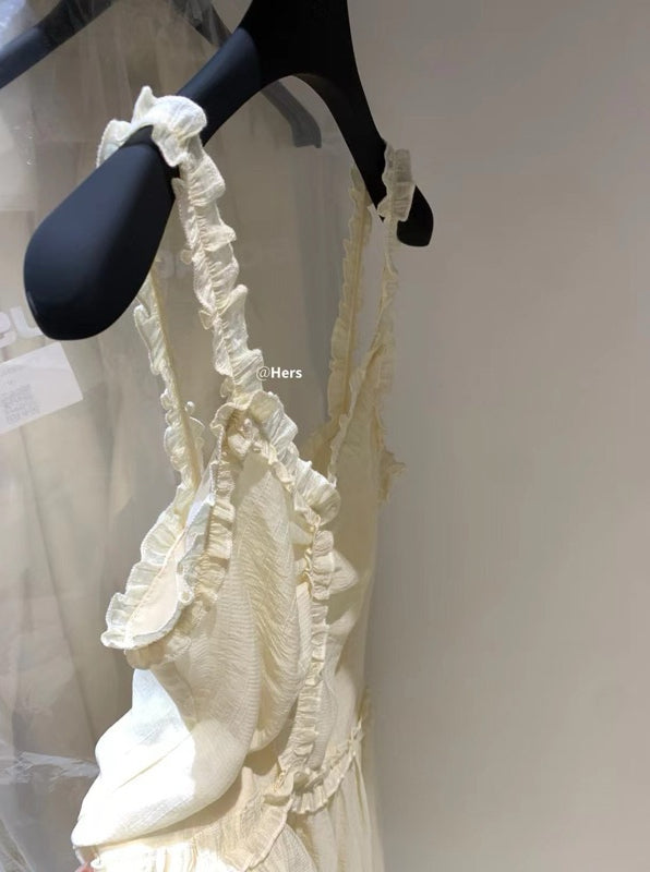 HERS> 渡假風花邊吊帶連衣裙3色 9505#