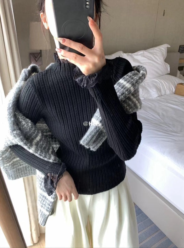 HERS> 小香外套& 3色加厚蕾絲打底 10455#