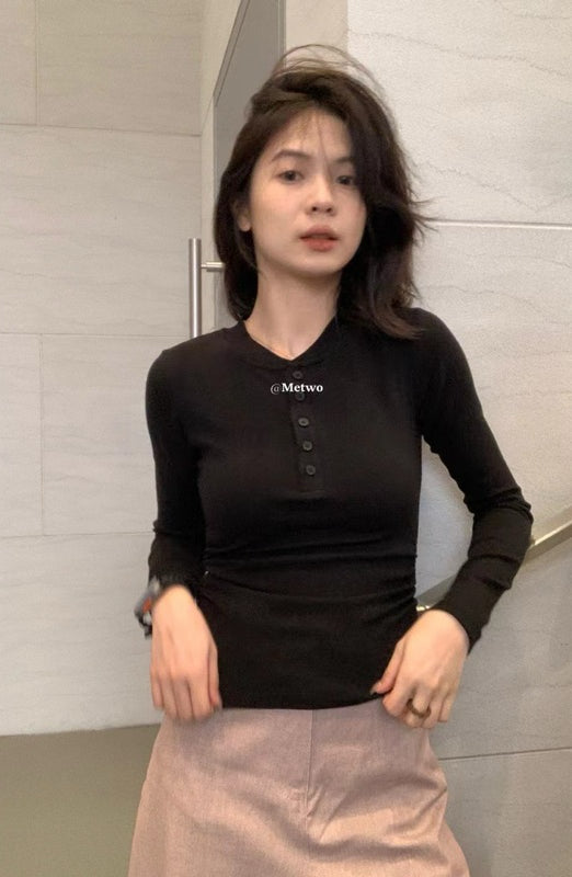 METWO> 直角肩掐腰針織T 軟糯彈 2106#