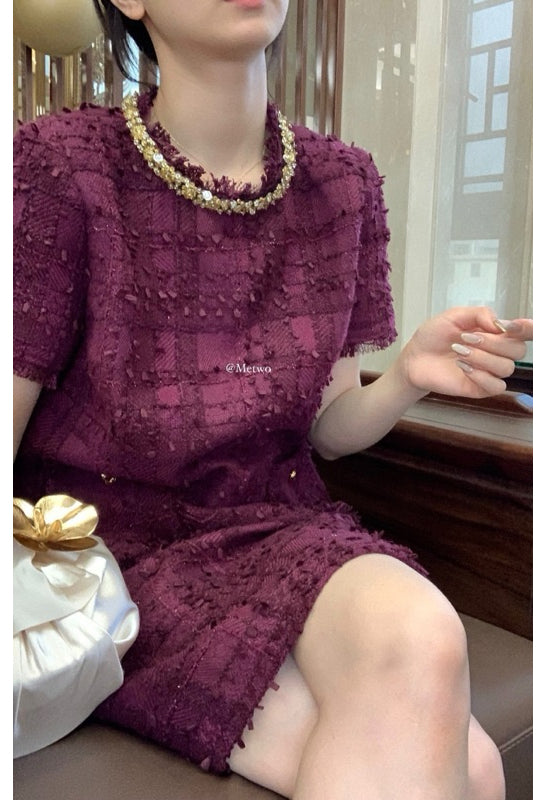 METWO> 顯白樹莓紫小香連衣裙 2110#