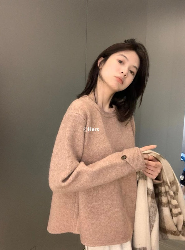 HERS> 正肩鈕扣傘擺毛衣 #10325#