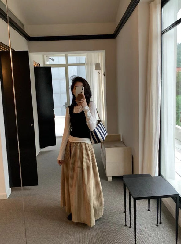 HERS>#拼接條紋裙褲 0960#
