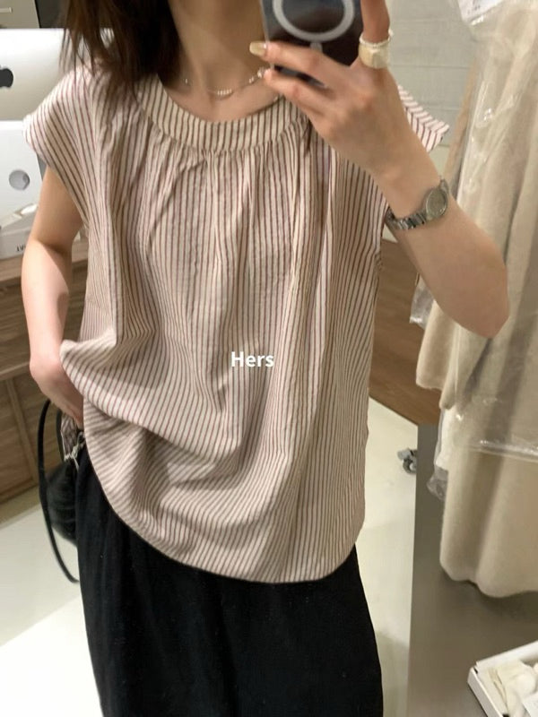 HERS> 條紋麻料坎肩3色 9227#