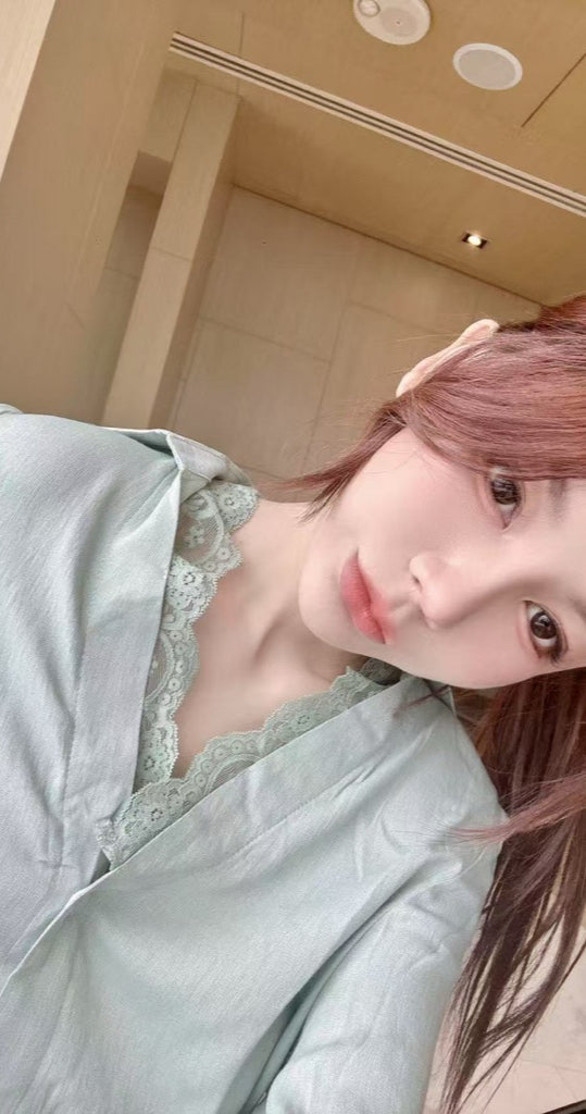 STH 蕾絲顯白綠薄襯衫 0601#