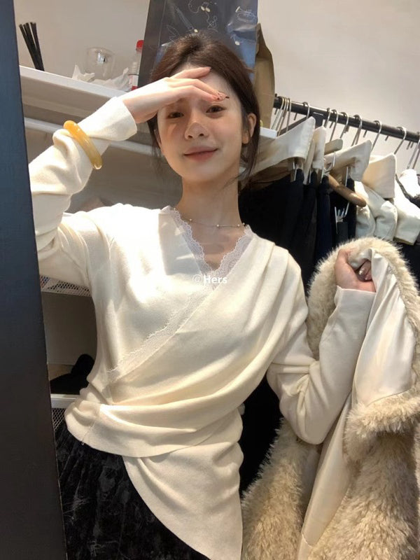 HERS> 掐腰不規則V領針織衫 10591#