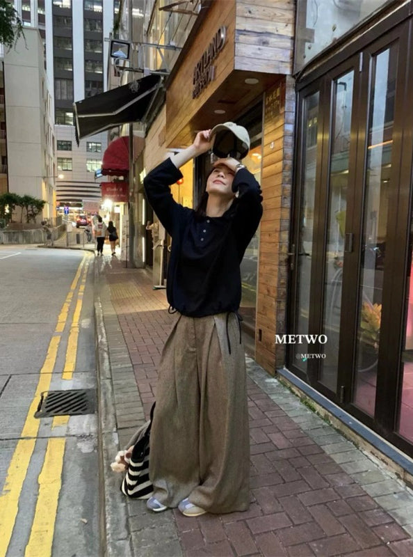 METWO> 毛呢千鳥風格闊腿褲 #10071#