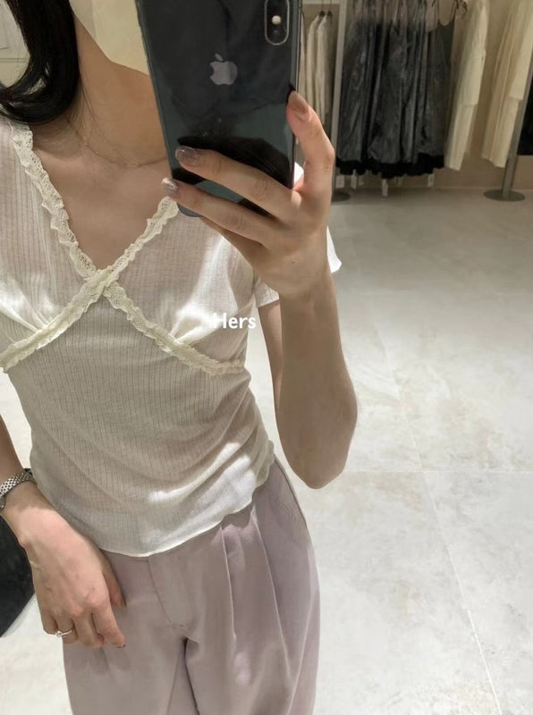 HERS> 拼接V領舒適衫 9440#