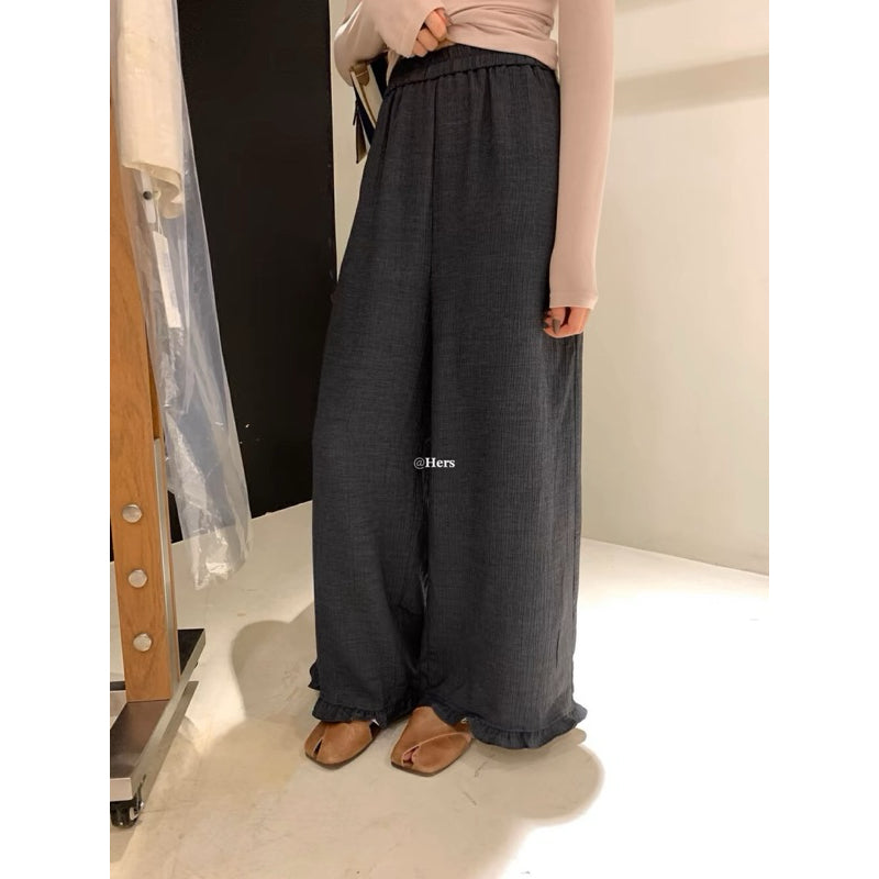 現貨*HERS#純色花邊闊腿褲 10002#