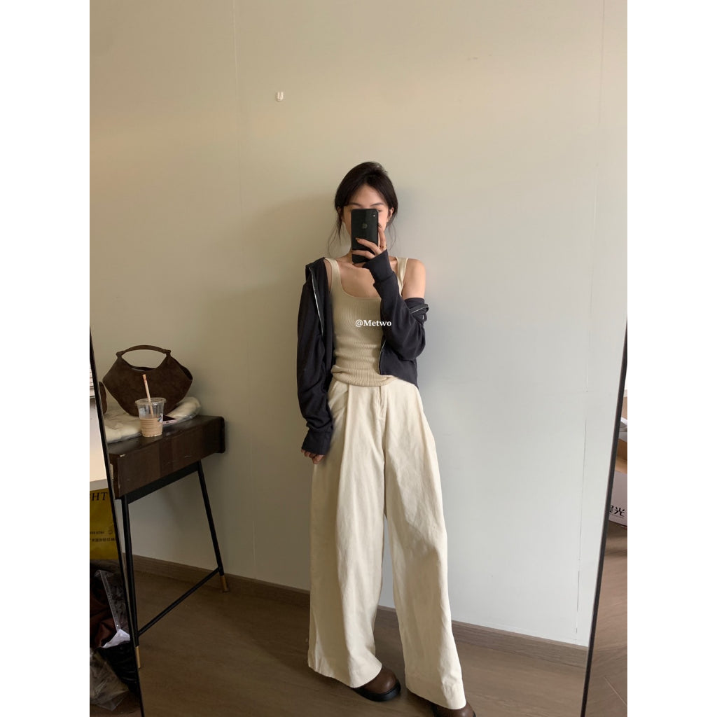 現貨*1676#METWO奶白燈芯棉闊腿褲𝐬𝐦𝐥